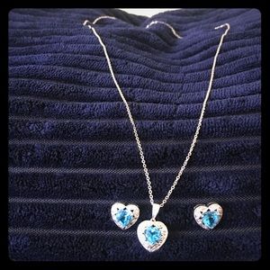 14K White Gold Aquamarine Set Earring & Necklace